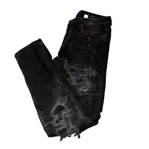 H&M Divided Mens Skinny Distressed Ripped Jeans Black Faded Denim Size 34 edgy